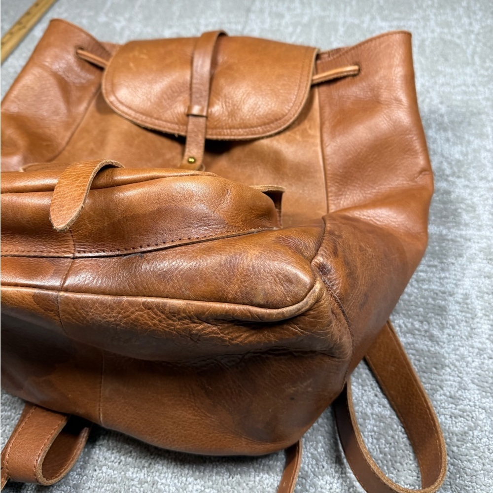 Madewell The Transporter Run Sack Brown Leather Backpack Bag Read Below - Picture 2 of 11